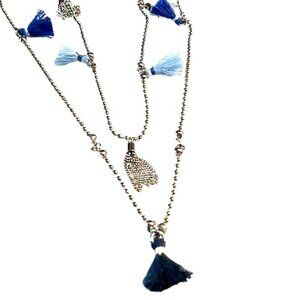 LOFT Long Tassel Necklace Silver Ball Chain 36 inches NWOT